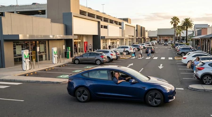 EV charging stations at shopping centre with contactless payment options in Perth Western Australia