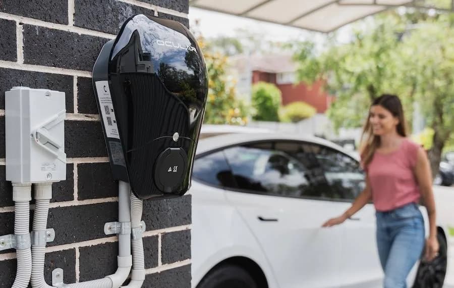 Home EV charger installation in Perth, Western Australia, showing modern electric vehicle charging technology for 2025.