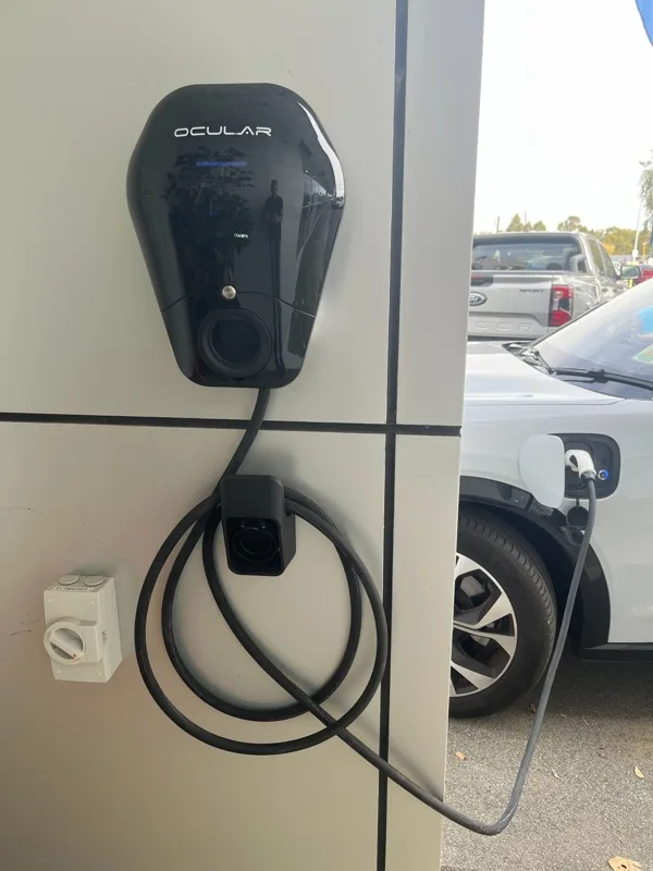 Ocular IQ Wallbox charger we installed on a pillar at Midway Ford in Midland, Perth